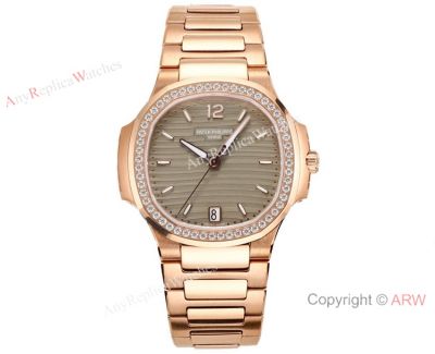 Swiss Cal.324 SC Patek Philippe Nautilus Watches Diamond Bezel Green Dial for Women